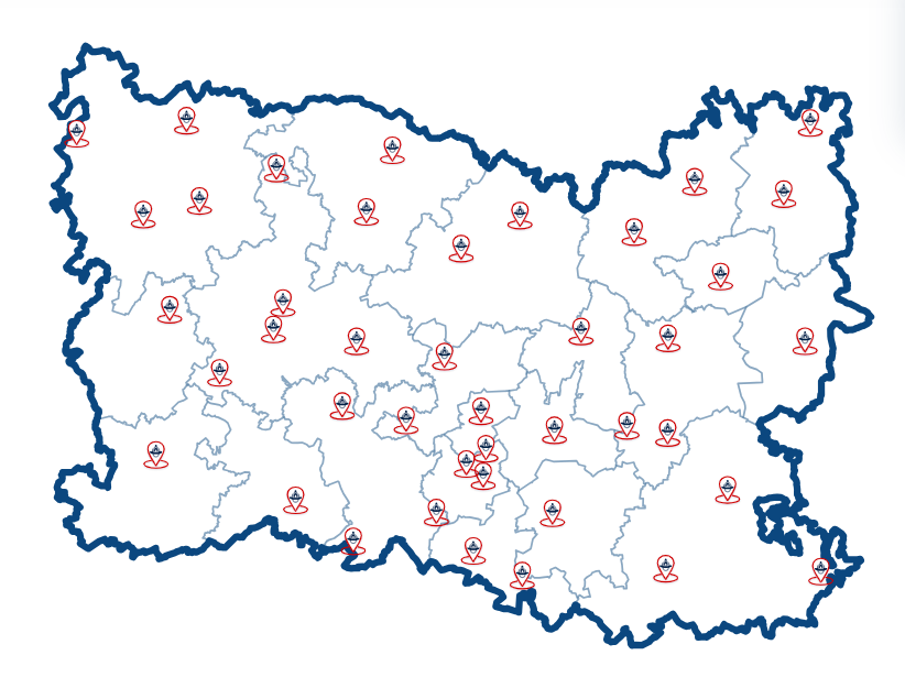 Carte du réseau des Jeunes Sapeurs-Pompiers dans le département de l’Oise